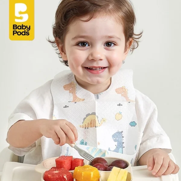 Yếm ăn dặm dùng 1 lần cho bé, vải không dệt ép màng PE chống thấm cao cấp Babypods (1 hộp 20 cái)