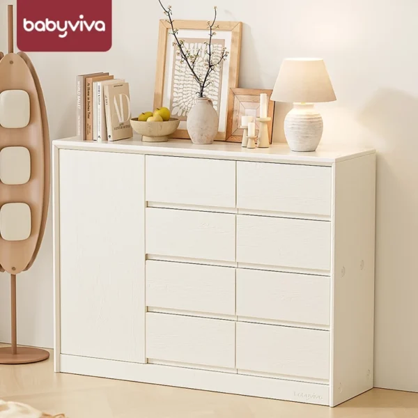 Tủ đựng quần áo, đồ dùng, tủ mẹ bỉm Babyviva Luxury New, vân gỗ kem, có thanh treo