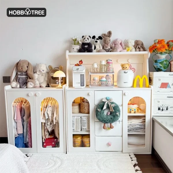 Tủ đựng quần áo, tủ mẹ bỉm, có thanh treo đồ  Hobbytree, mặt sau kín chống bụi, cánh tủ nhựa acrylic