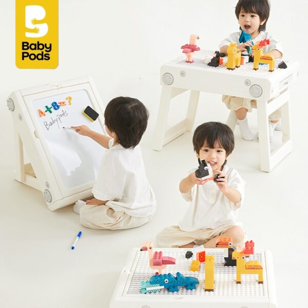 Bộ bàn vẽ kết hợp bàn lego đa chức năng xếp gọn Babypods, hít được nam châm, tặng bút màu, xóa bảng